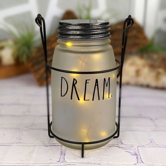Rae Dunn DREAM Glassware Mason Jar Lantern Hanging Firefly Light - RARE - Picture 1 of 9
